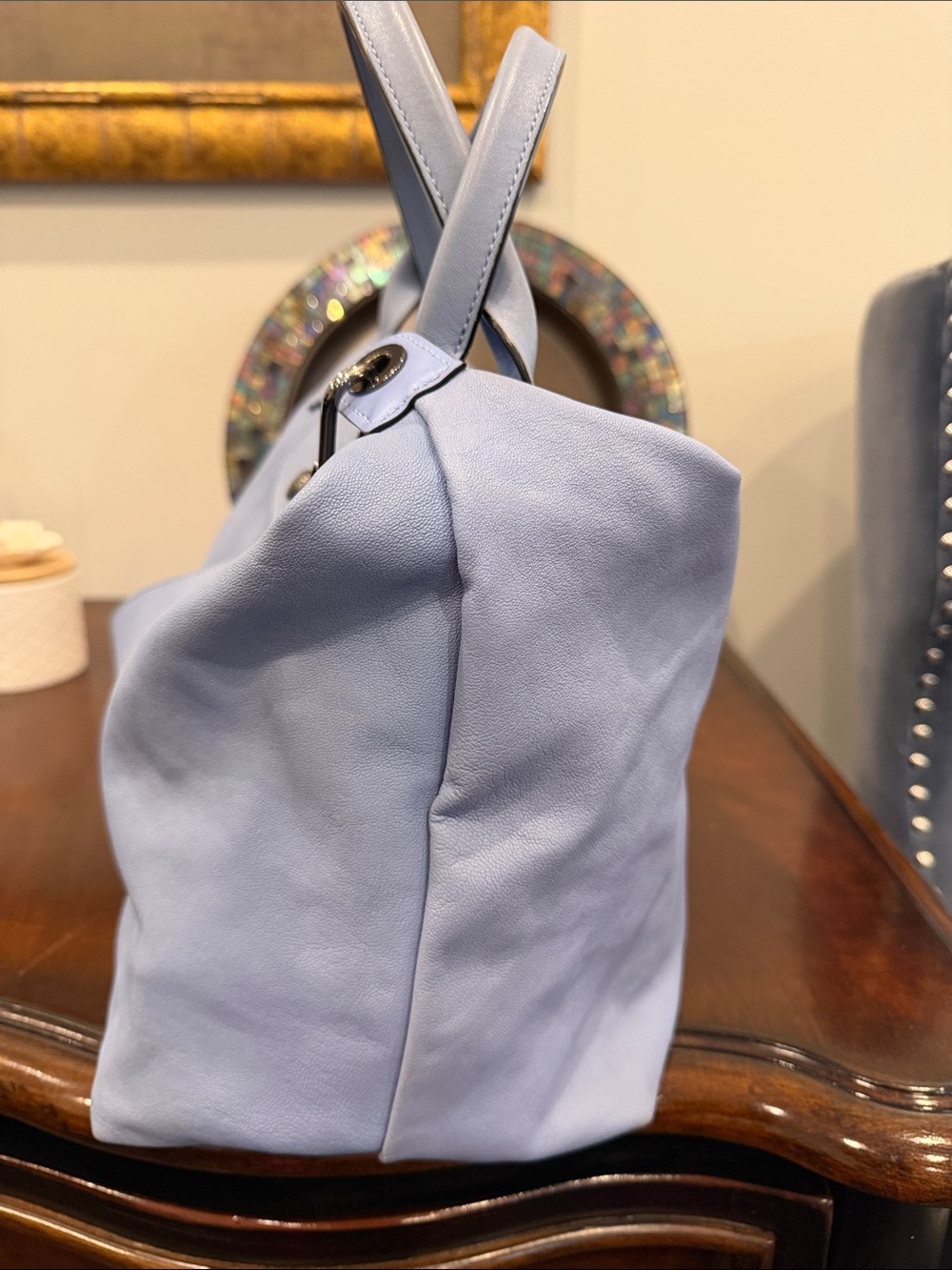Longchamp Le Pliage Heritage Leather Tote in Light Blue - Picture 4 of 11